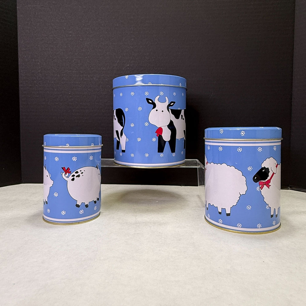 Vintage Farmhouse Metal Nesting Canister Set Cow Sheep Pig