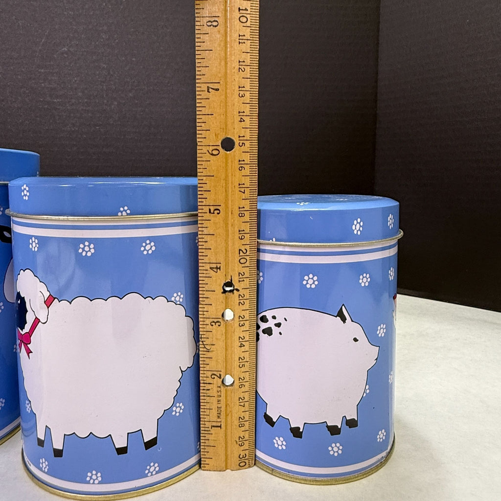 Vintage Farmhouse Metal Nesting Canister Set Cow Sheep Pig