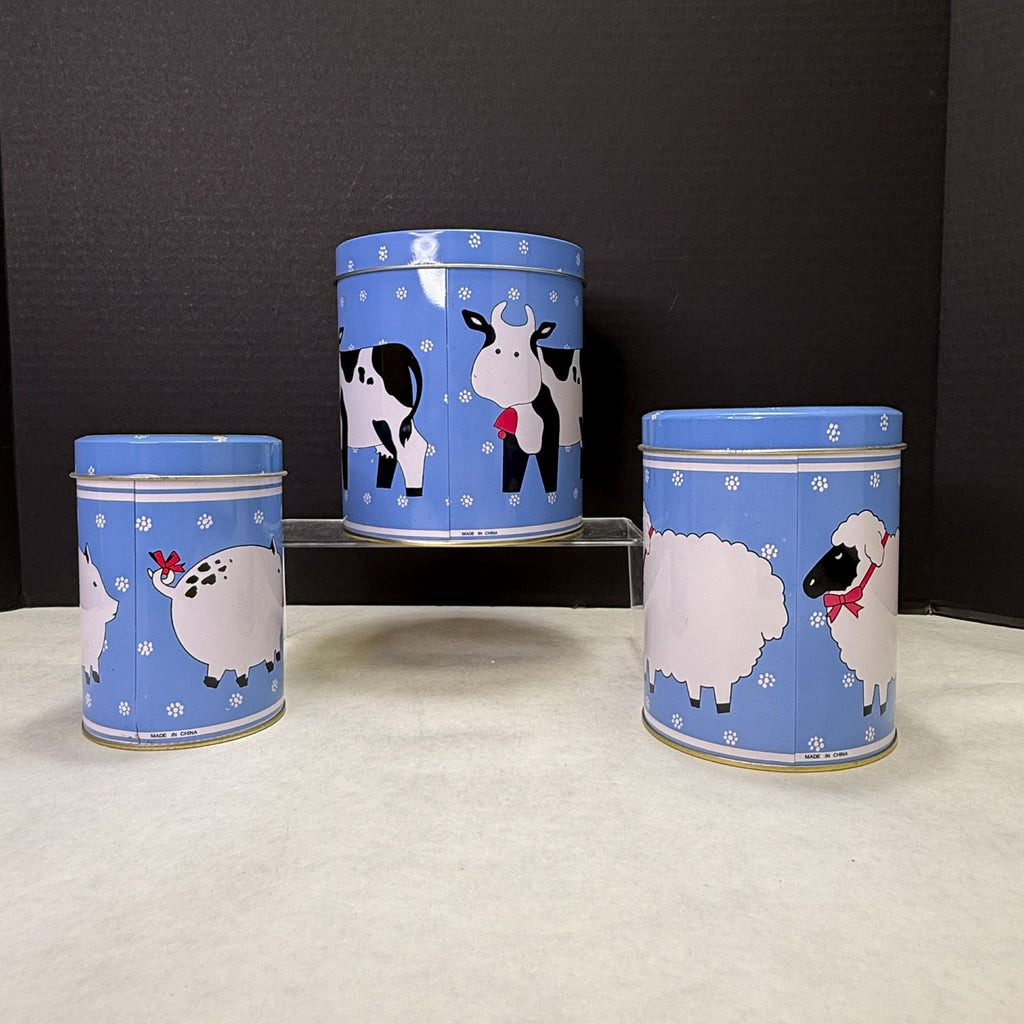 Vintage Farmhouse Metal Nesting Canister Set Cow Sheep Pig