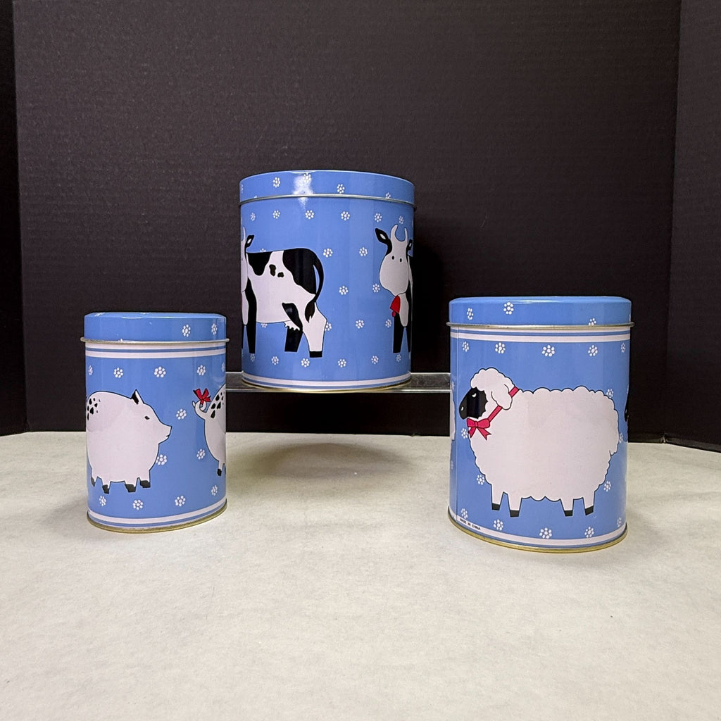 Vintage Farmhouse Metal Nesting Canister Set Cow Sheep Pig