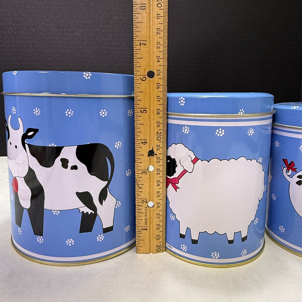 Vintage Farmhouse Metal Nesting Canister Set Cow Sheep Pig