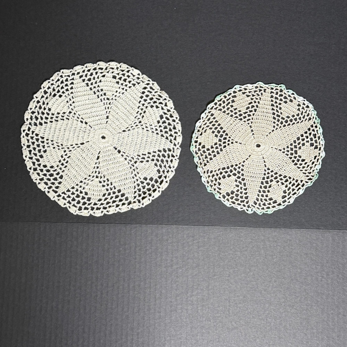 Vintage Handmade Crochet Doilies Set of 2 Round Pinwheel Pattern 10" & 8"