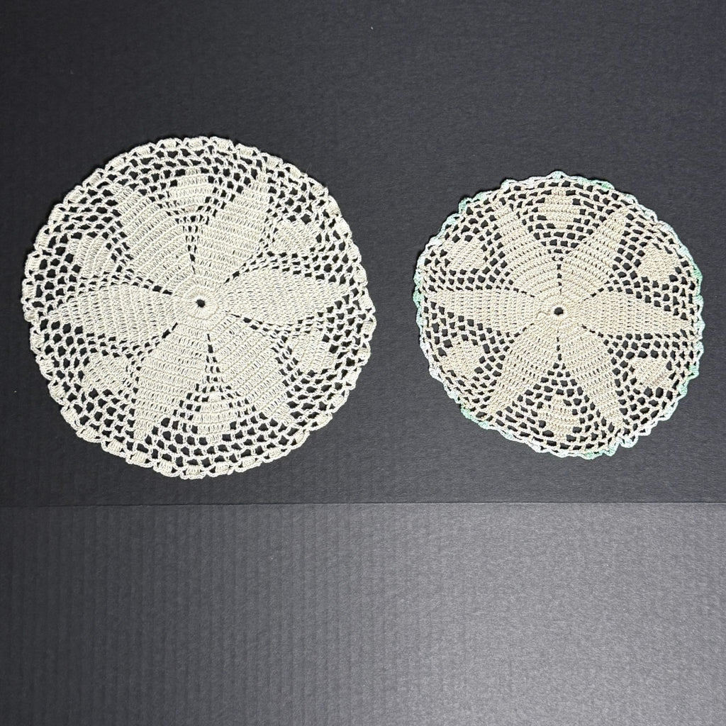 Vintage Handmade Crochet Doilies Set of 2 Round Pinwheel Pattern 10" & 8"