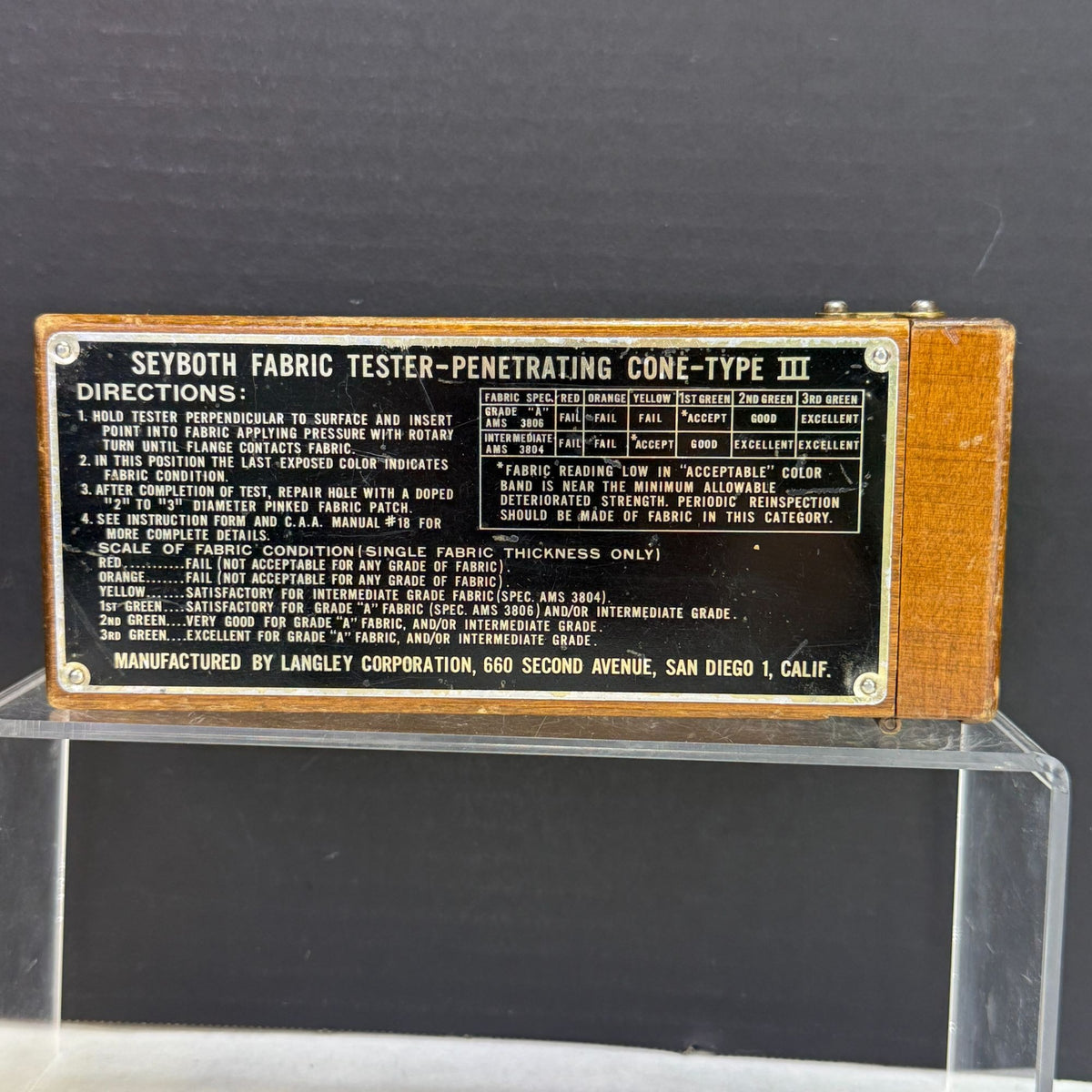Vintage Seyboth Fabric Tester Penetrating Cone Type III