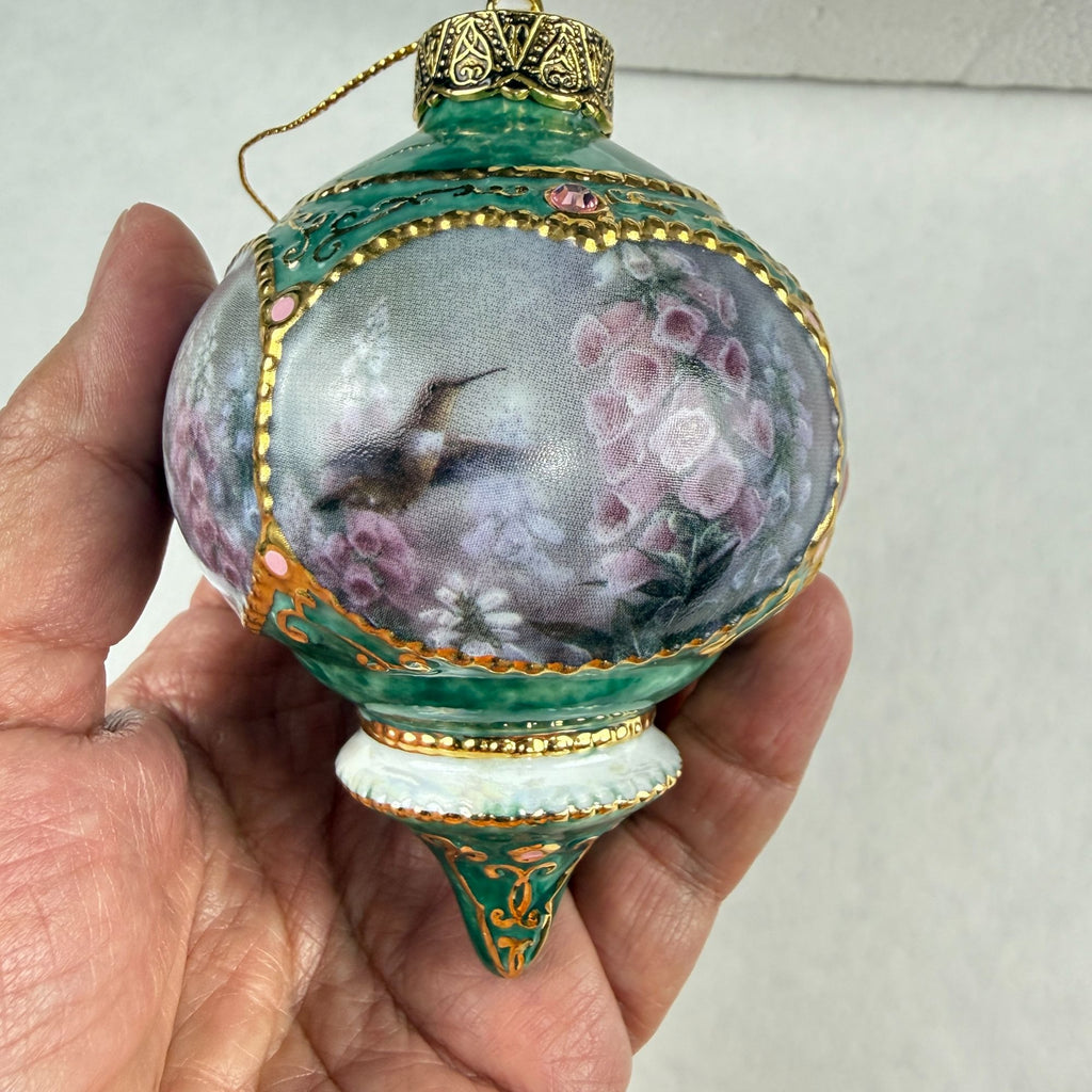 Vintage Lena Liu's Jeweled Hummingbird Porcelain Ornaments Set Of 2 1998