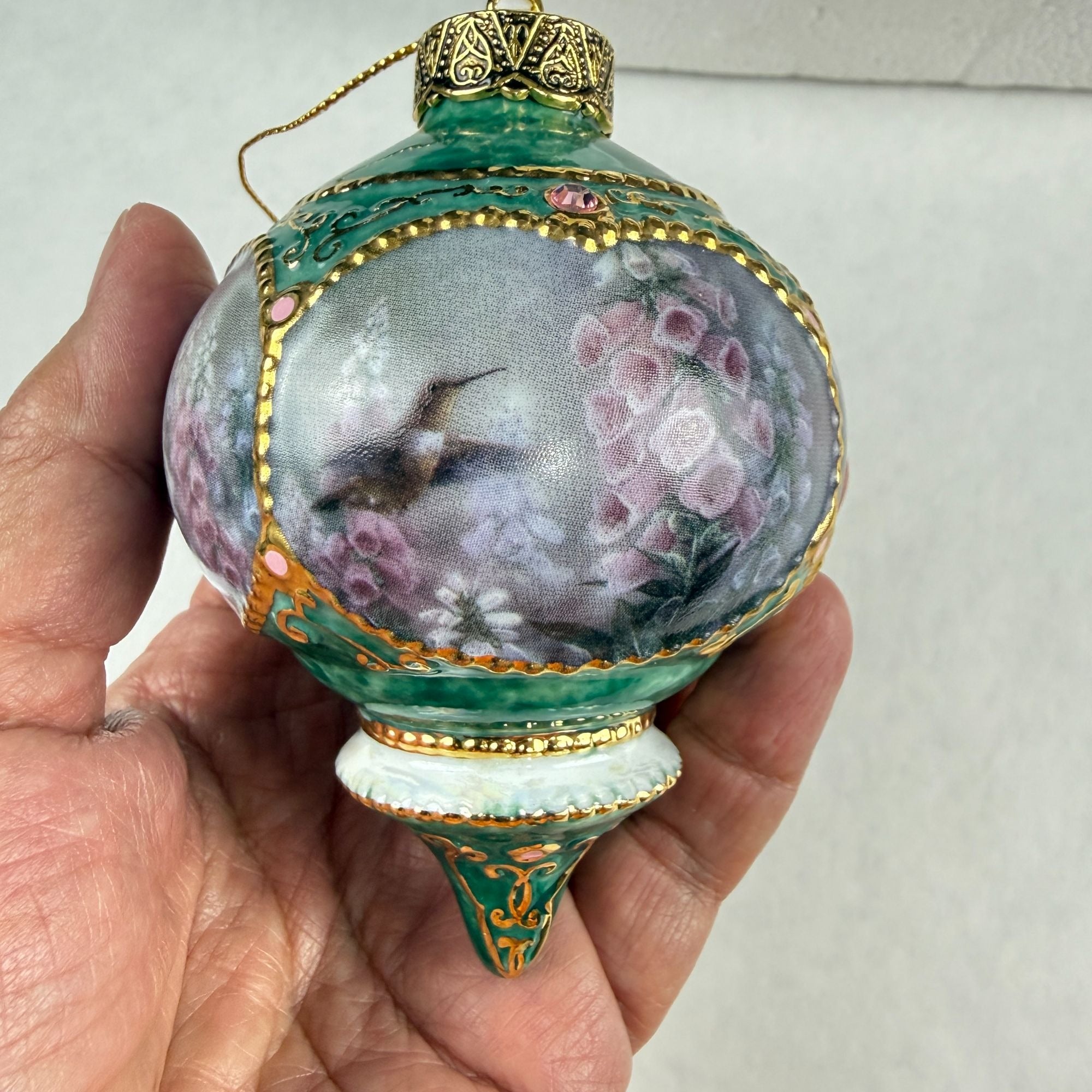 Vintage Lena Liu's Jeweled Hummingbird Porcelain Ornaments Set Of 2 1998