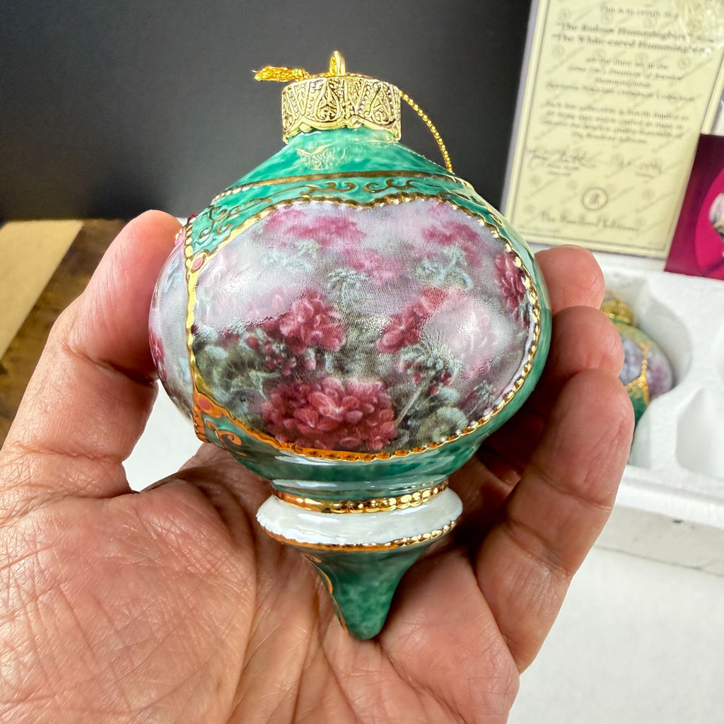 Vintage Lena Liu's Jeweled Hummingbird Porcelain Ornaments Set Of 2 1998