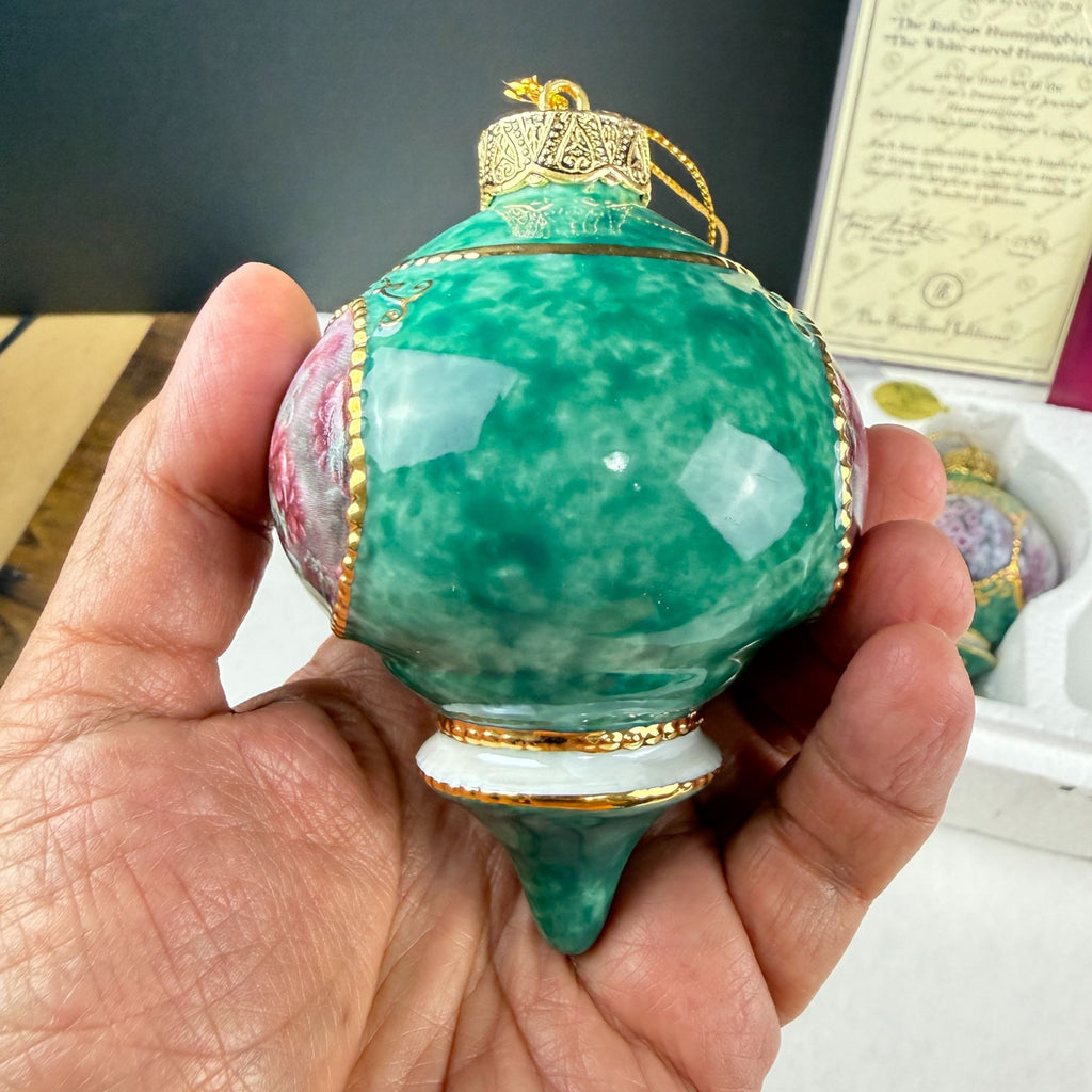 Vintage Lena Liu's Jeweled Hummingbird Porcelain Ornaments Set Of 2 1998