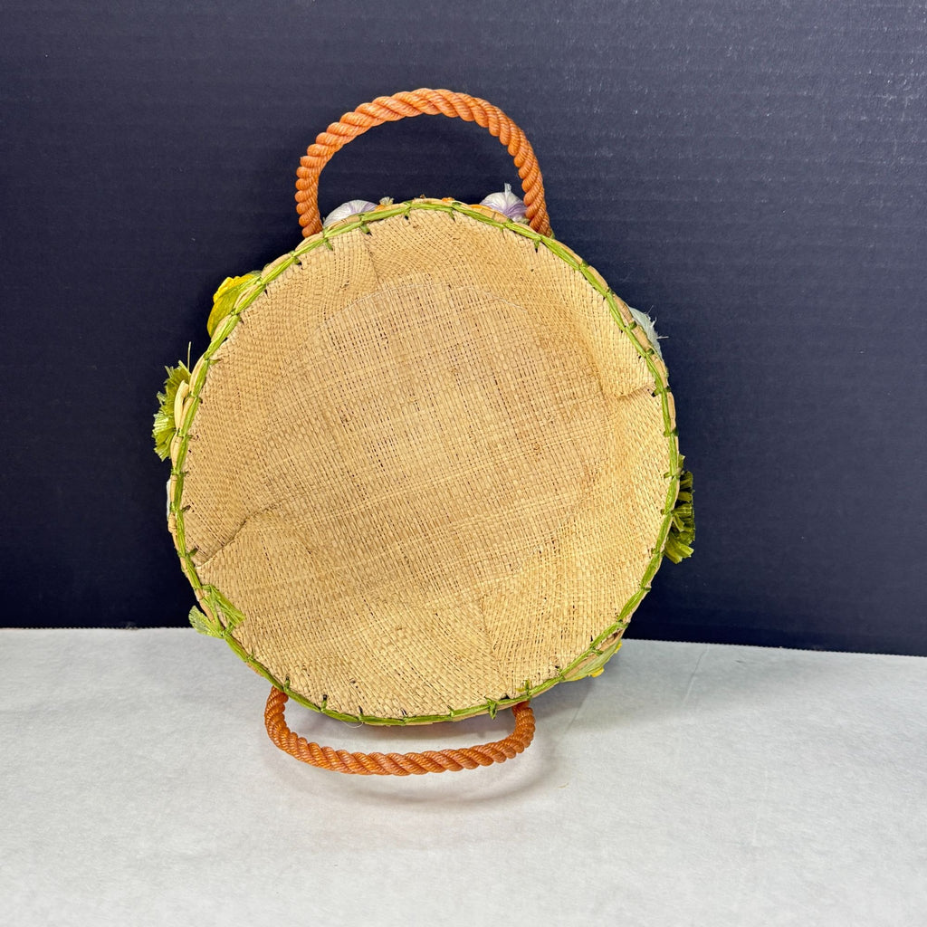 Vintage Woven Raffia Handled Basket Fruit Design