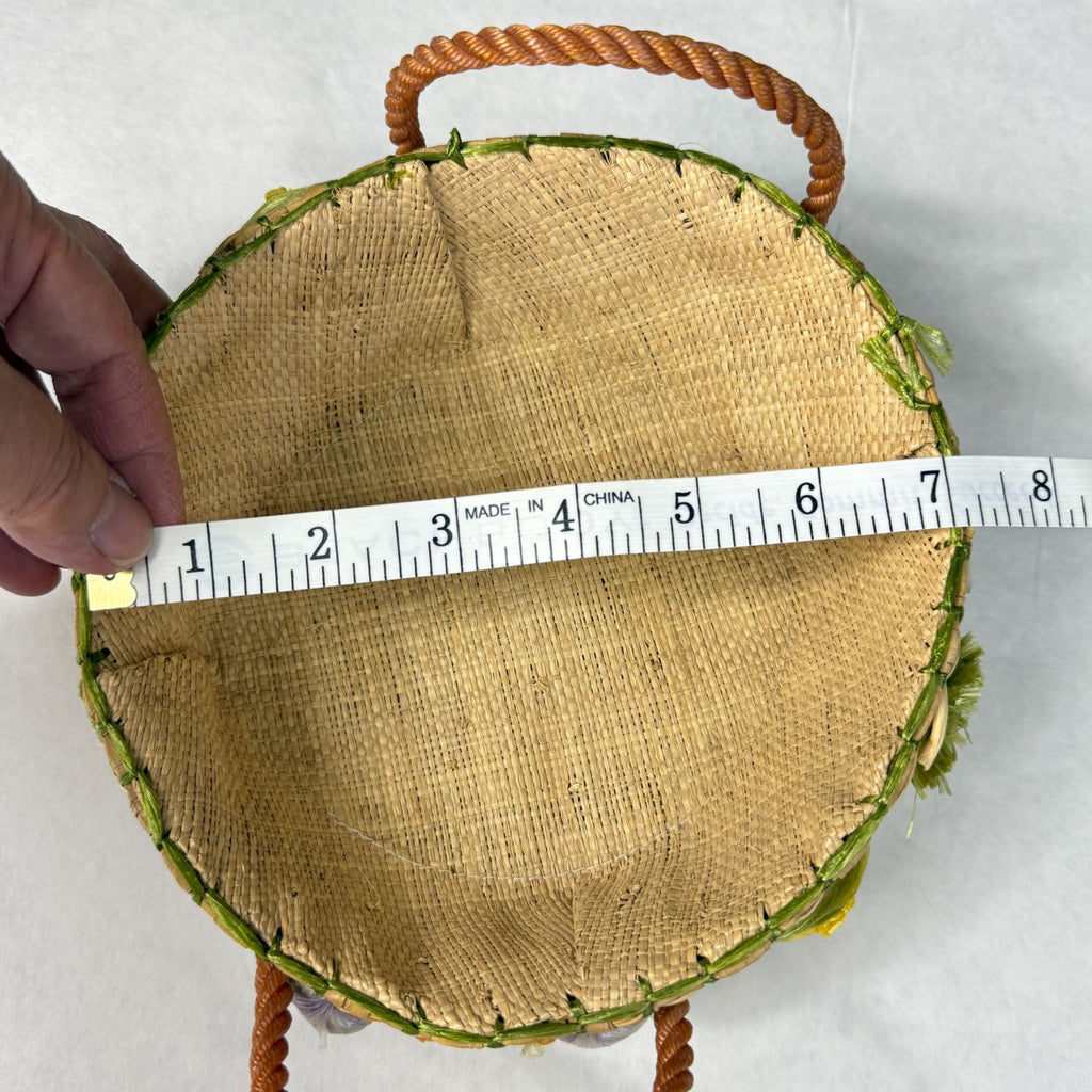 Vintage Woven Raffia Handled Basket Fruit Design