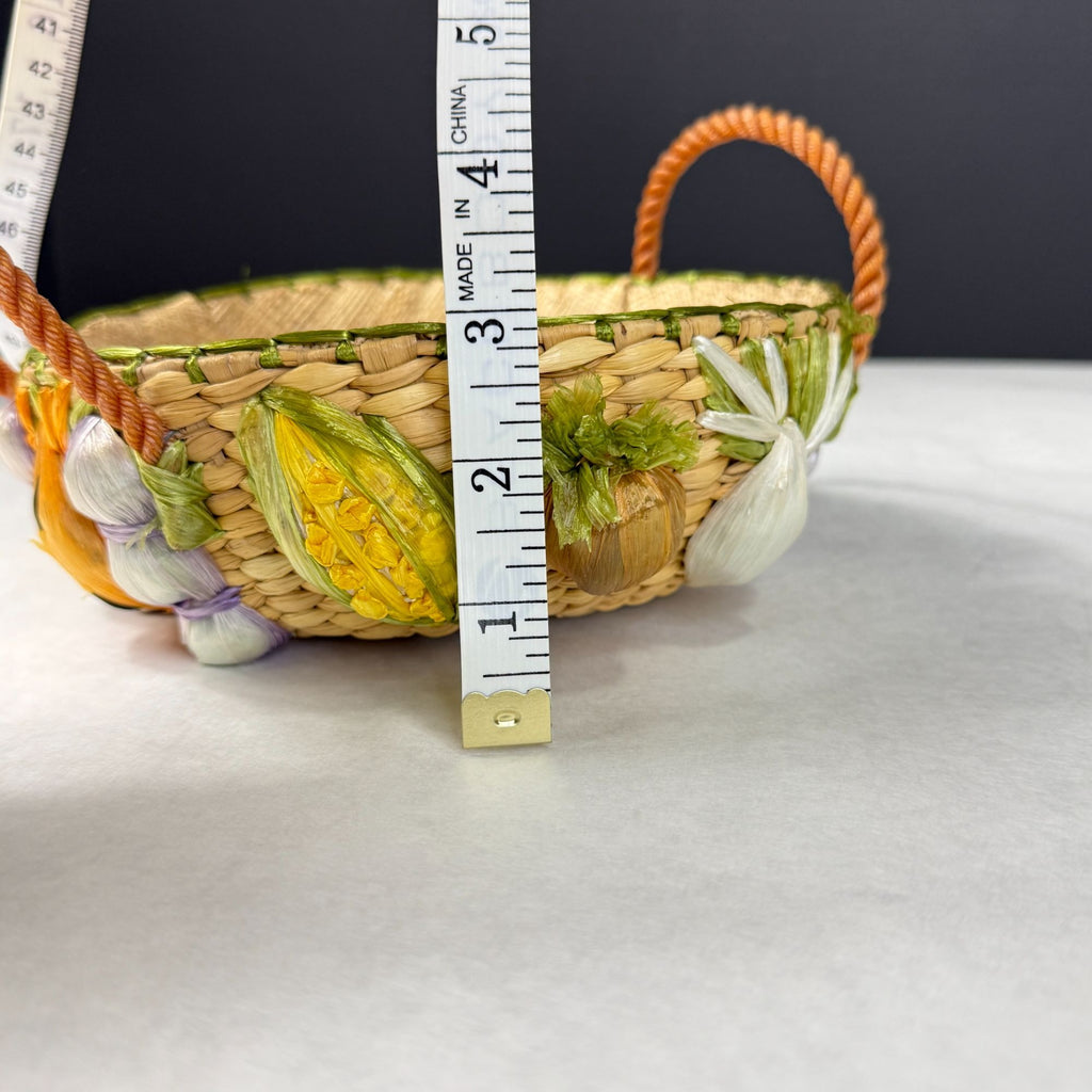 Vintage Woven Raffia Handled Basket Fruit Design