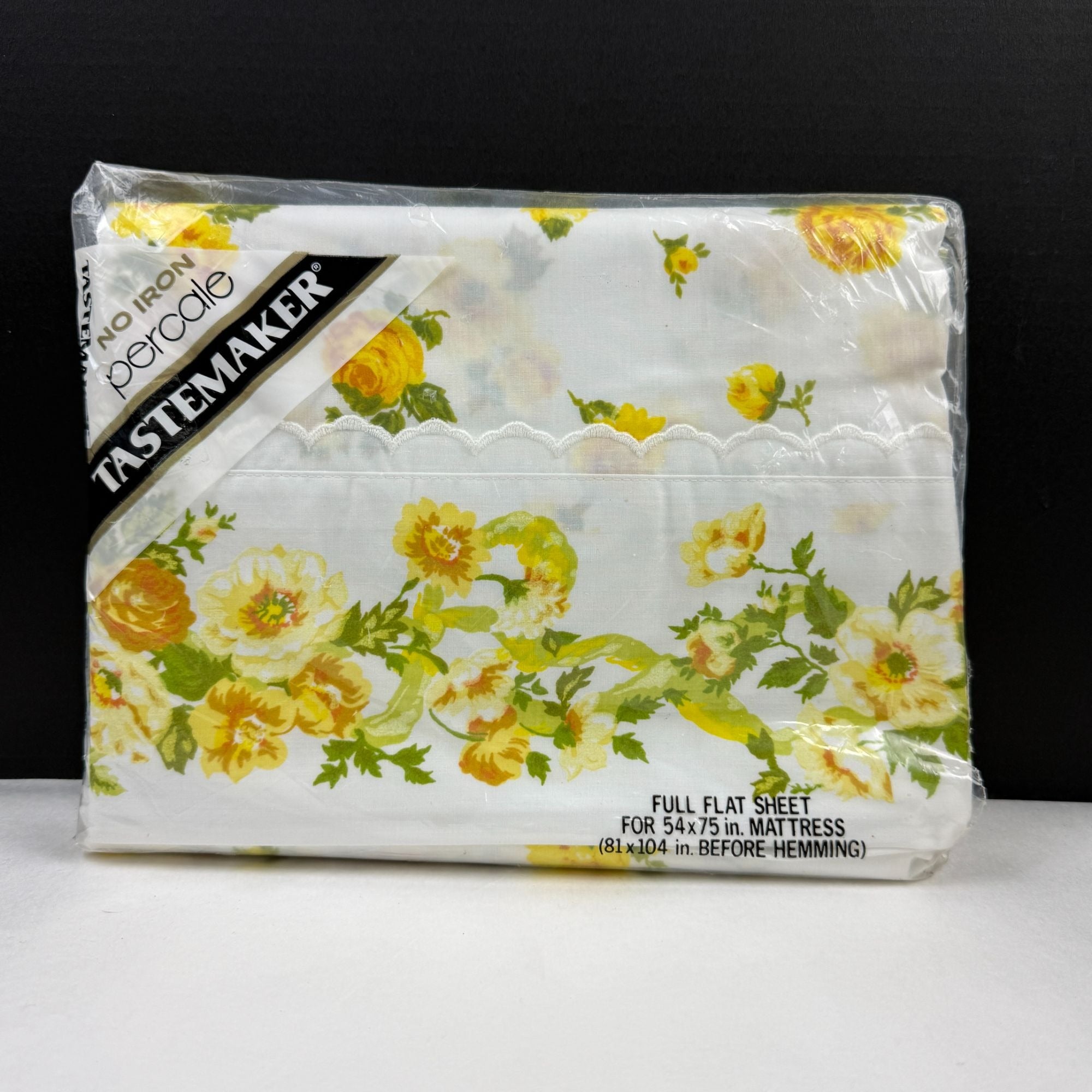 Vintage Tastemaker Percale Full Flat Sheet Yellow Flowers Summer Afternoon NEW