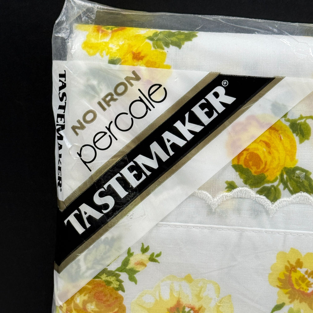 Vintage Tastemaker Percale Full Flat Sheet Yellow Flowers Summer Afternoon NEW