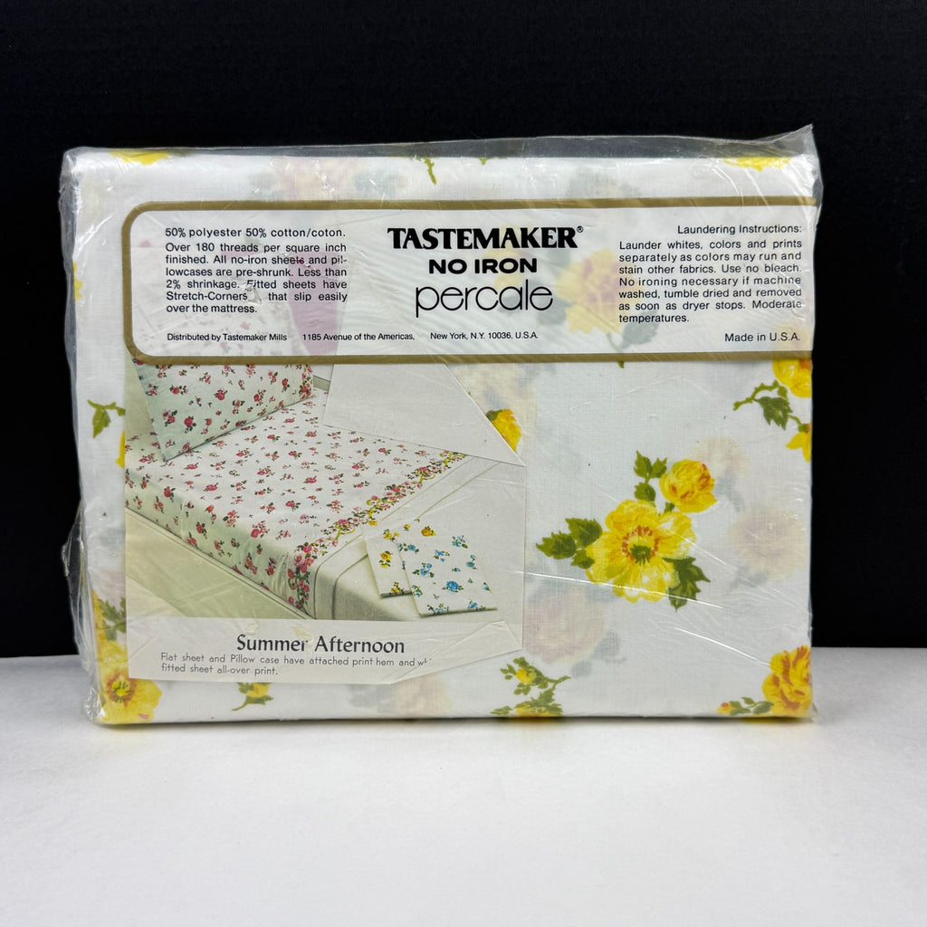 Vintage Tastemaker Percale Full Flat Sheet Yellow Flowers Summer Afternoon NEW