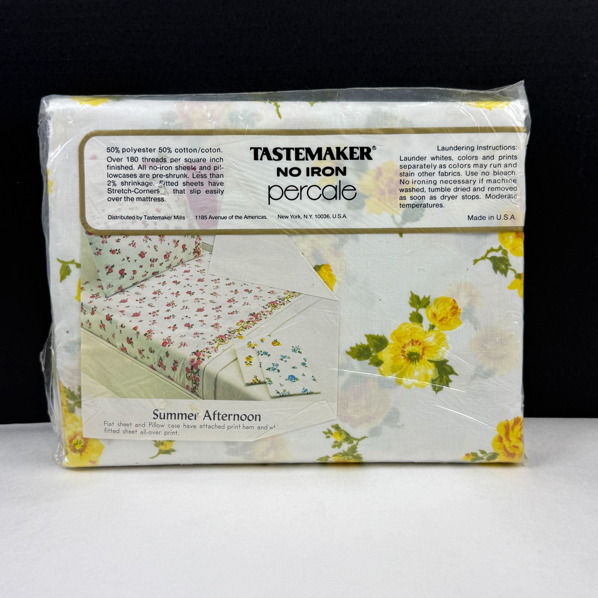 Vintage Tastemaker Percale Full Flat Sheet Yellow Flowers Summer Afternoon NEW
