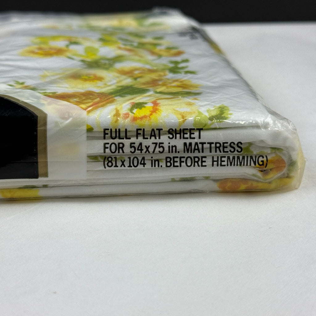 Vintage Tastemaker Percale Full Flat Sheet Yellow Flowers Summer Afternoon NEW