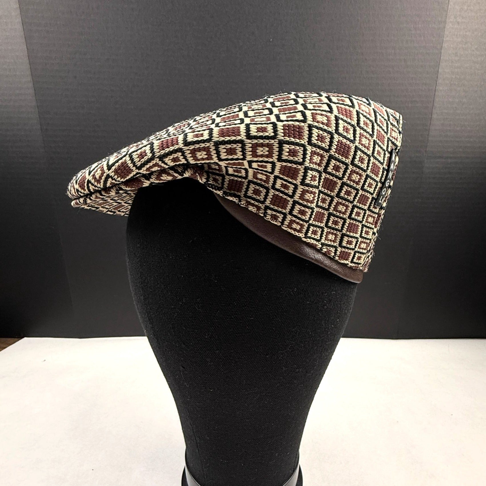 Vintage Kangol Great Britain Flat Cap Brown Geometric Pattern Small