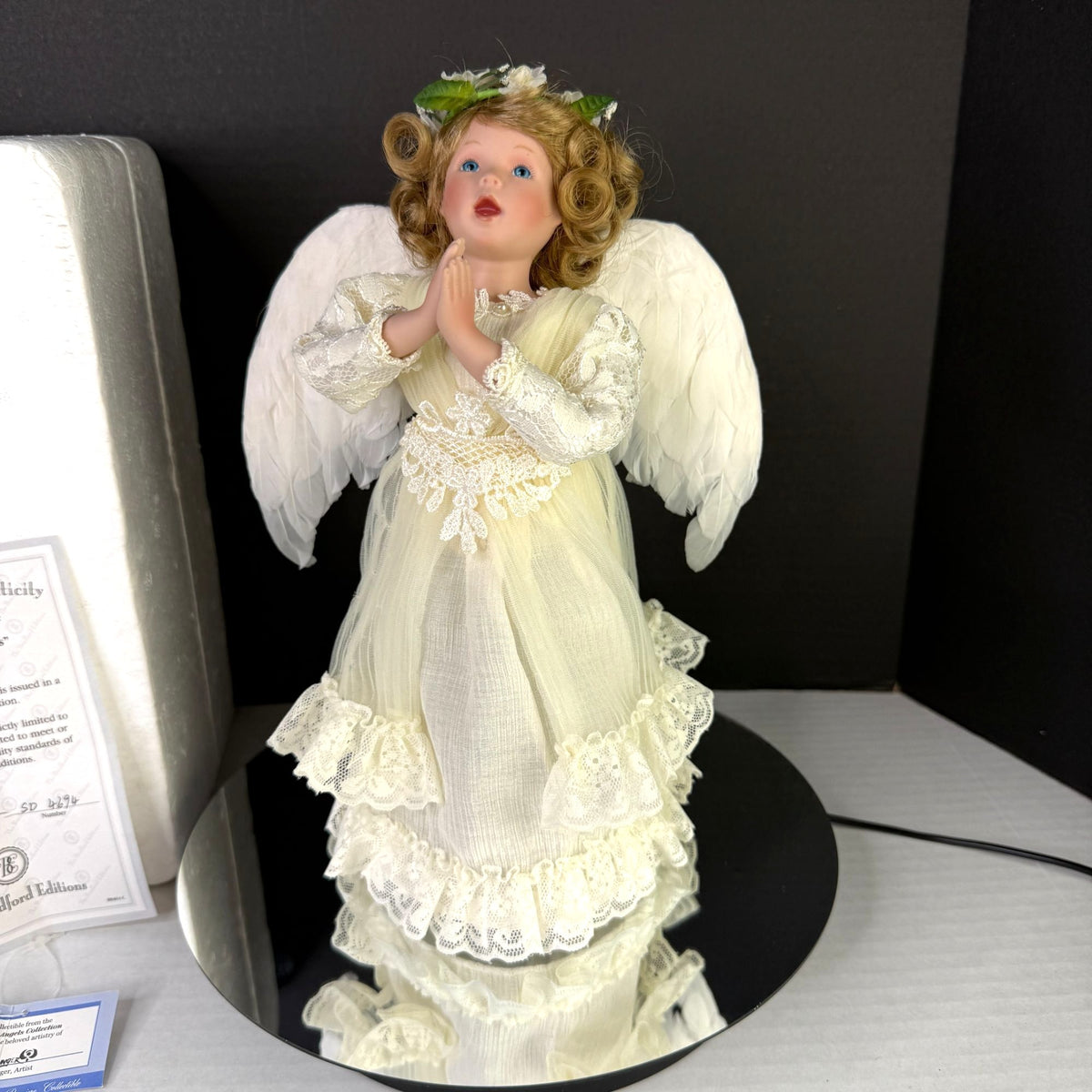 Vintage 1999 Bradford Delicate Blessings Angel Christmas Tree Topper w/ COA