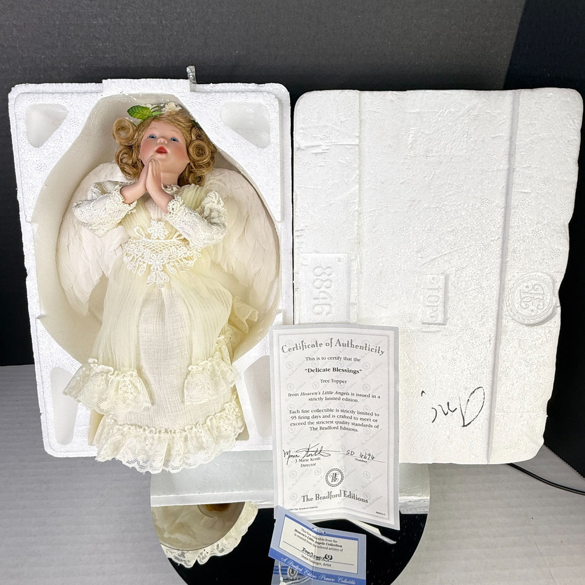 Vintage 1999 Bradford Delicate Blessings Angel Christmas Tree Topper w/ COA