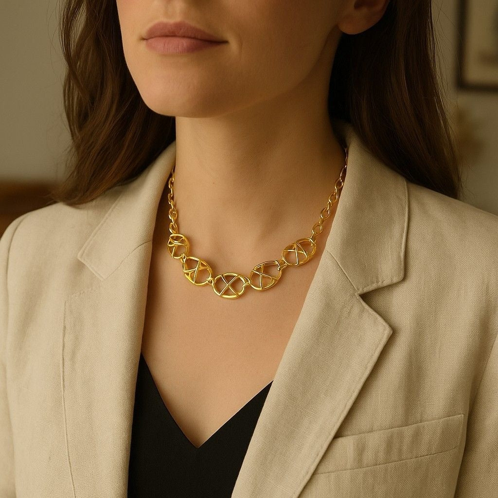 Vintage Avon 1992 Bamboo Trellis Gold Tone Chain Choker Necklace With Box