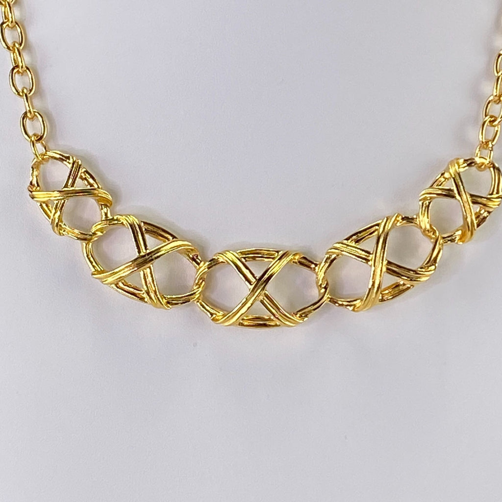 Vintage Avon 1992 Bamboo Trellis Gold Tone Chain Choker Necklace With Box