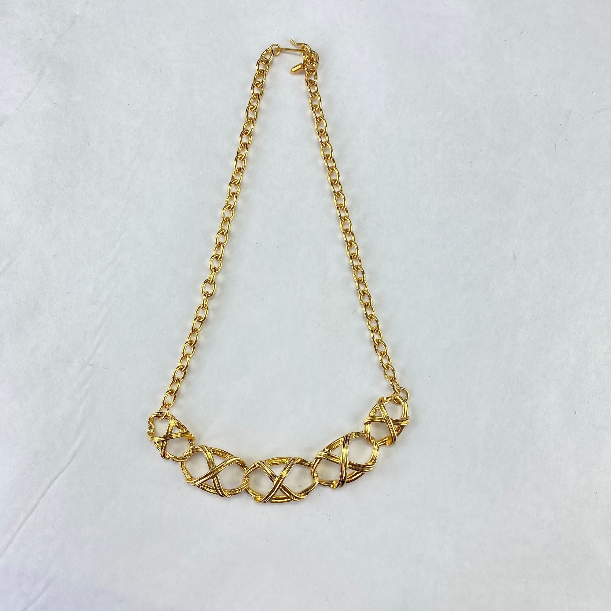 Vintage Avon 1992 Bamboo Trellis Gold Tone Chain Choker Necklace With Box