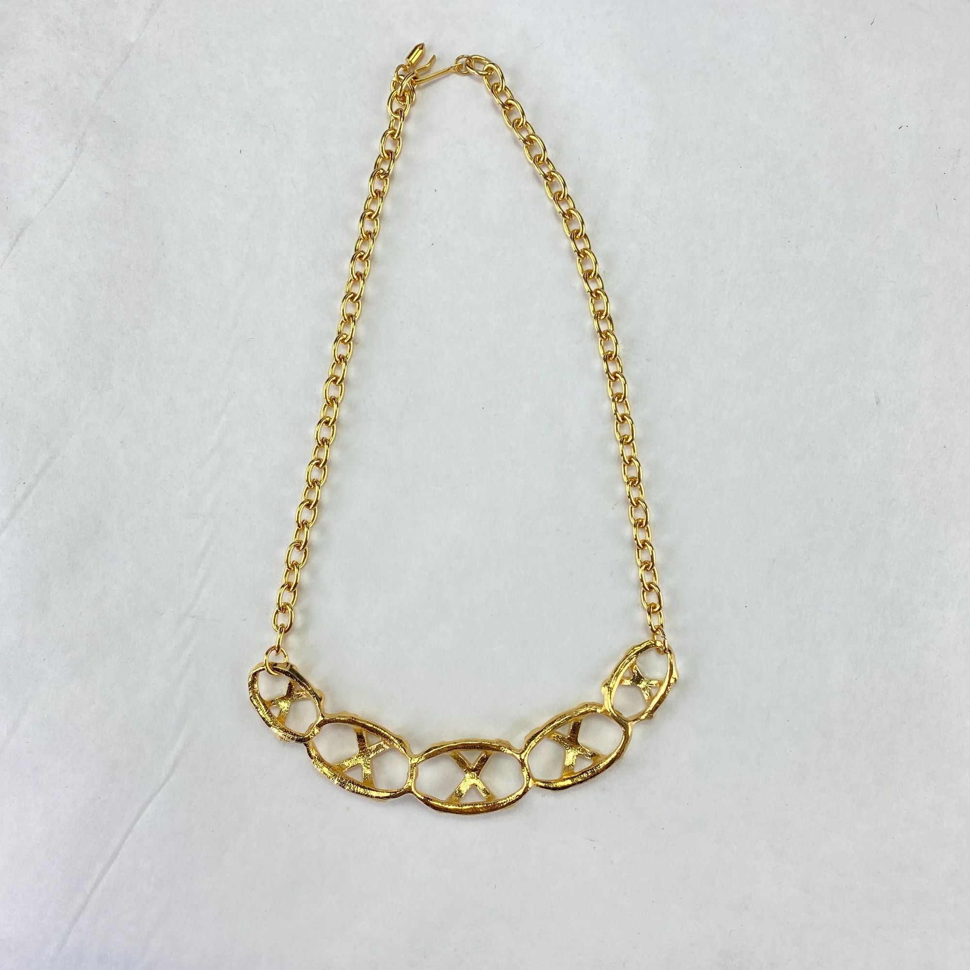 Vintage Avon 1992 Bamboo Trellis Gold Tone Chain Choker Necklace With Box
