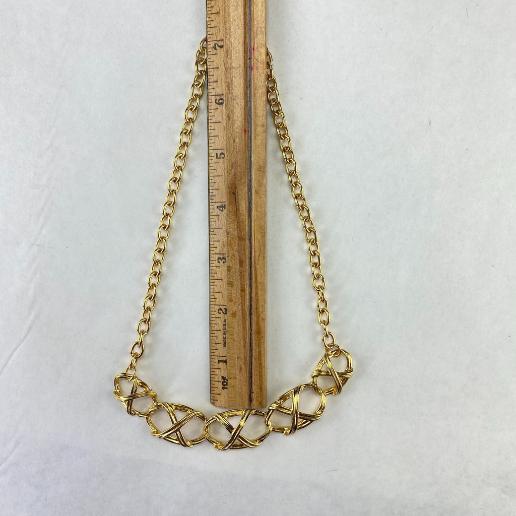 Vintage Avon 1992 Bamboo Trellis Gold Tone Chain Choker Necklace With Box