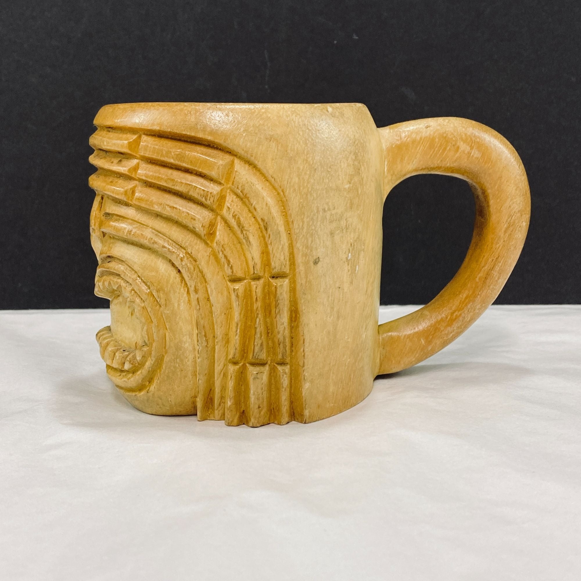 Vintage Hand Carved Wood Mug Tiki Face Decor Philippines