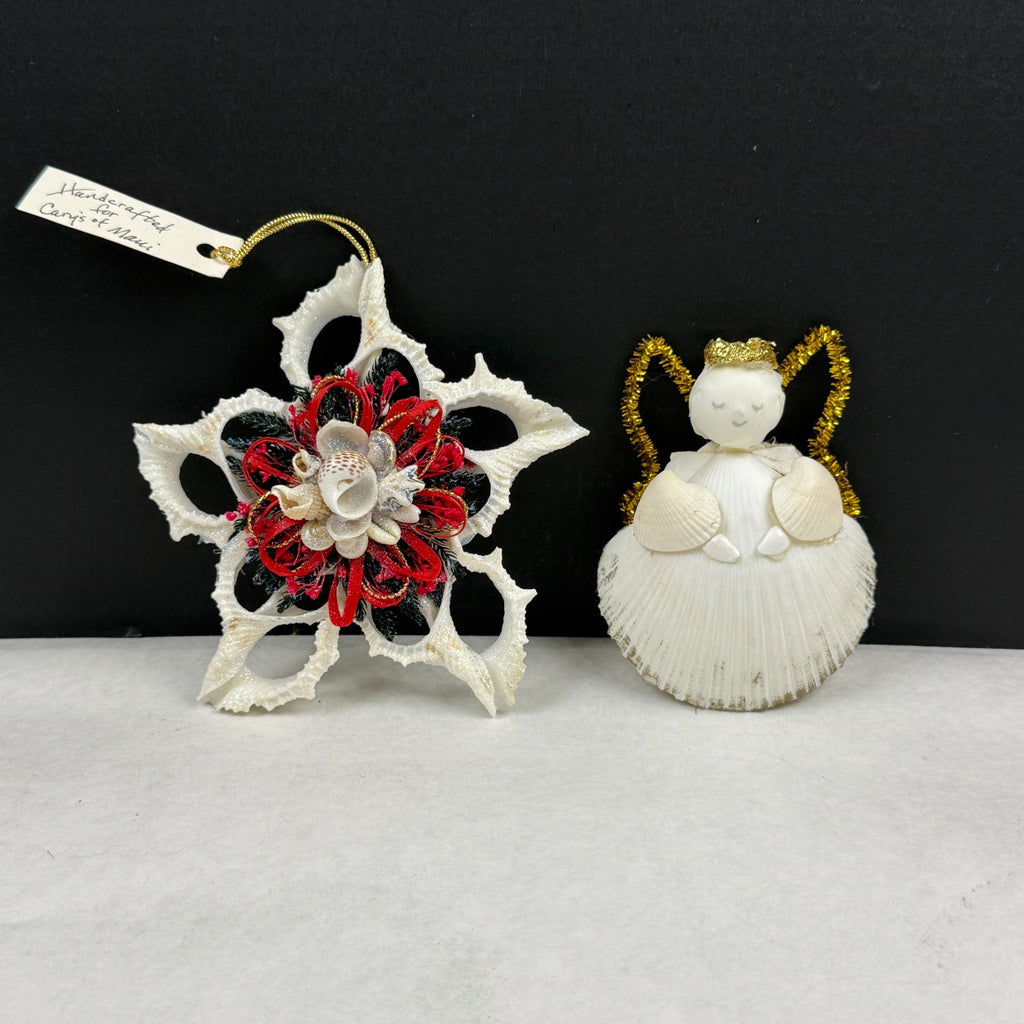 Vintage Hand Made Sea Shell Christmas Ornaments Lot Of 2