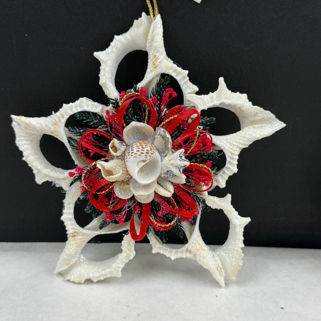 Vintage Hand Made Sea Shell Christmas Ornaments Lot Of 2
