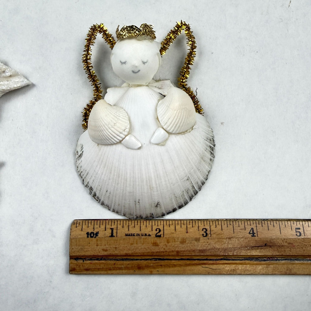 Vintage Hand Made Sea Shell Christmas Ornaments Lot Of 2