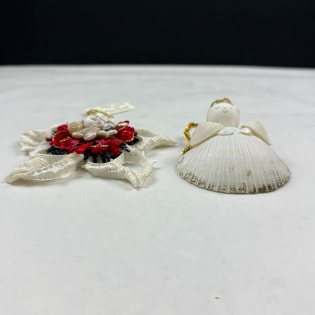 Vintage Hand Made Sea Shell Christmas Ornaments Lot Of 2