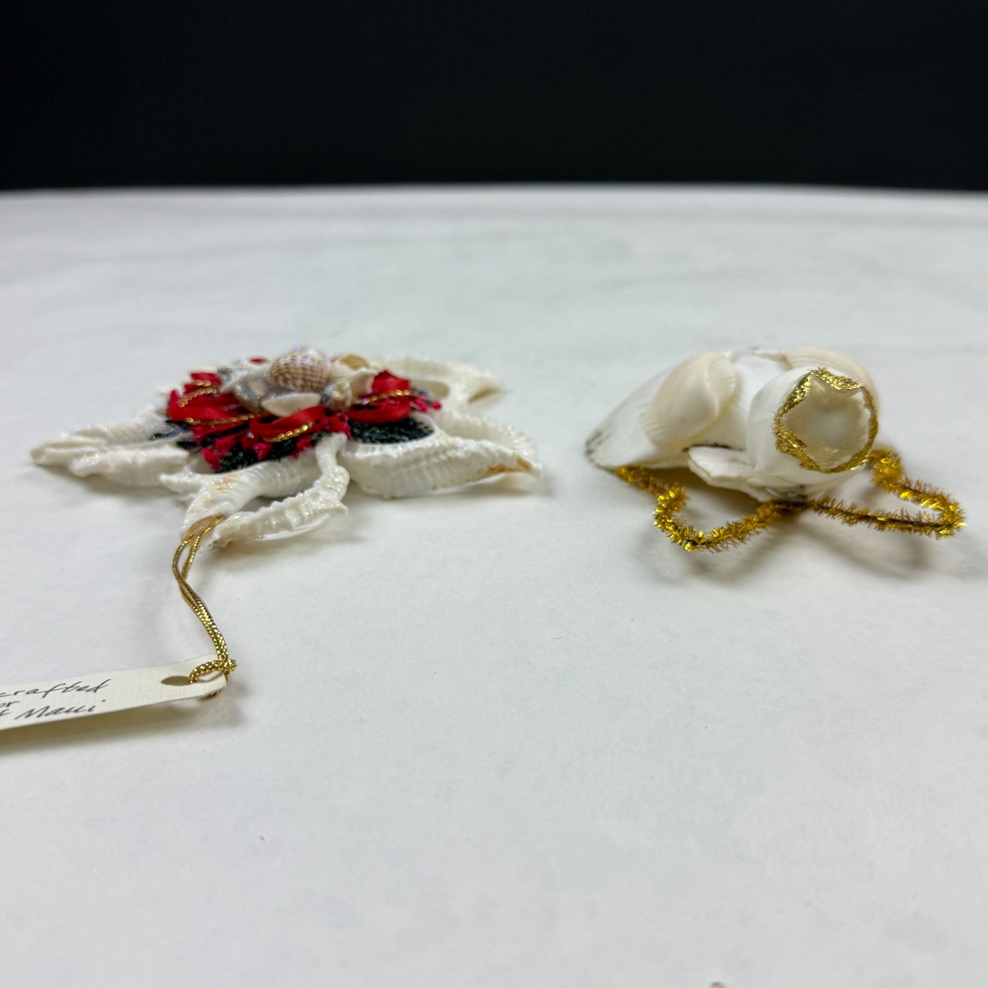 Vintage Hand Made Sea Shell Christmas Ornaments Lot Of 2