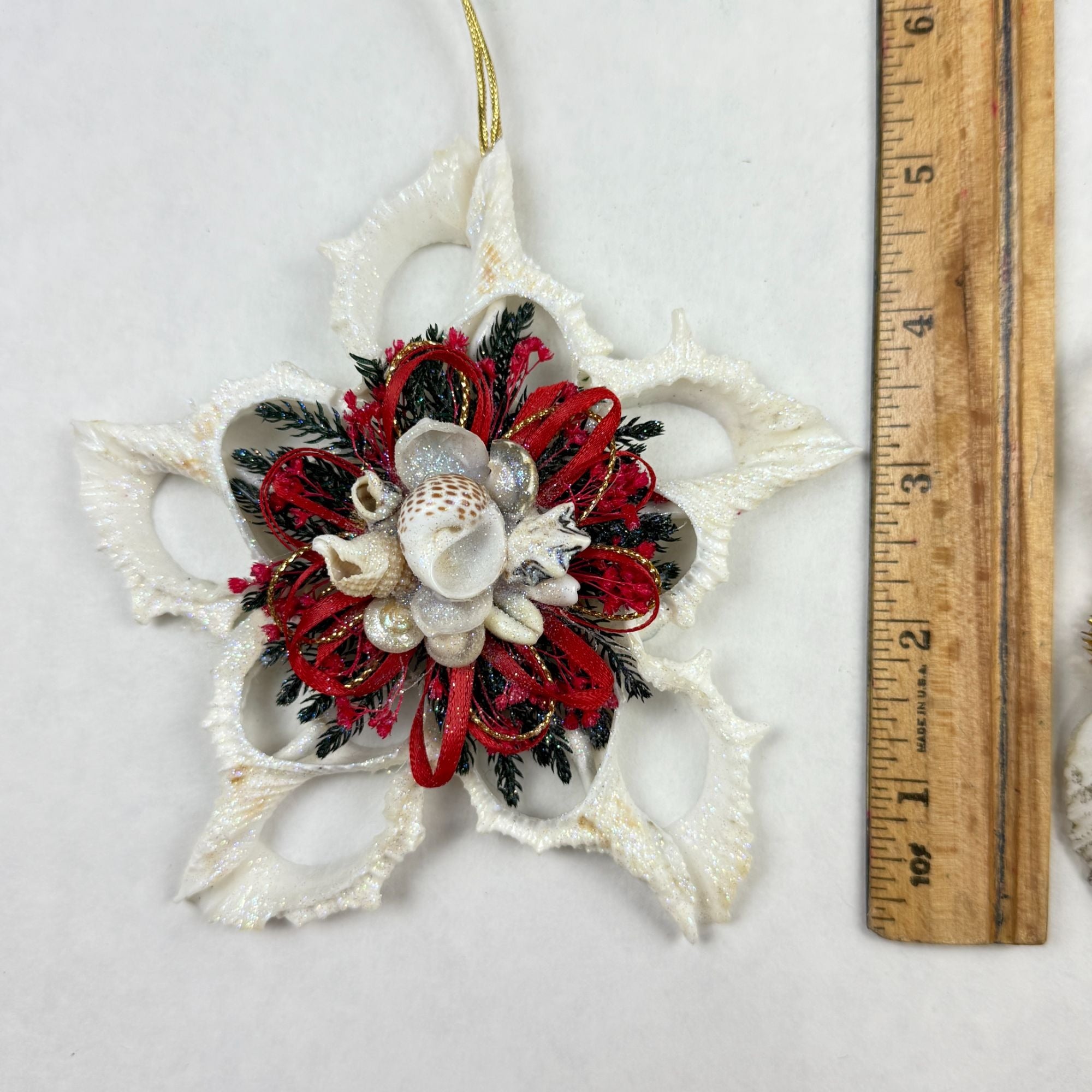 Vintage Hand Made Sea Shell Christmas Ornaments Lot Of 2