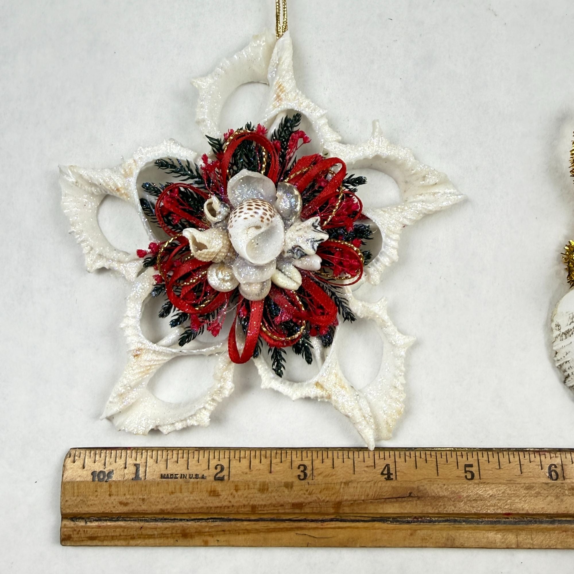 Vintage Hand Made Sea Shell Christmas Ornaments Lot Of 2