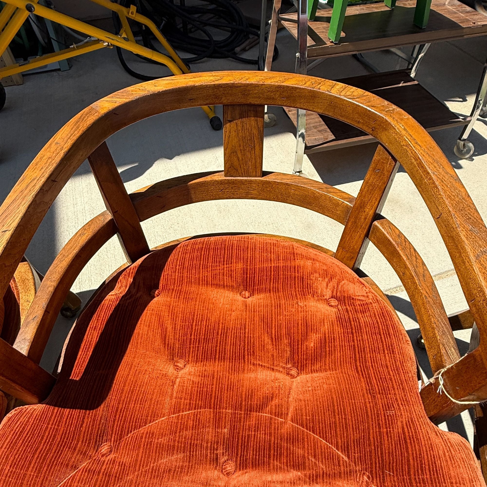 Vintage Retro Wood Rolling Chairs with Orange Cushions Set of 3