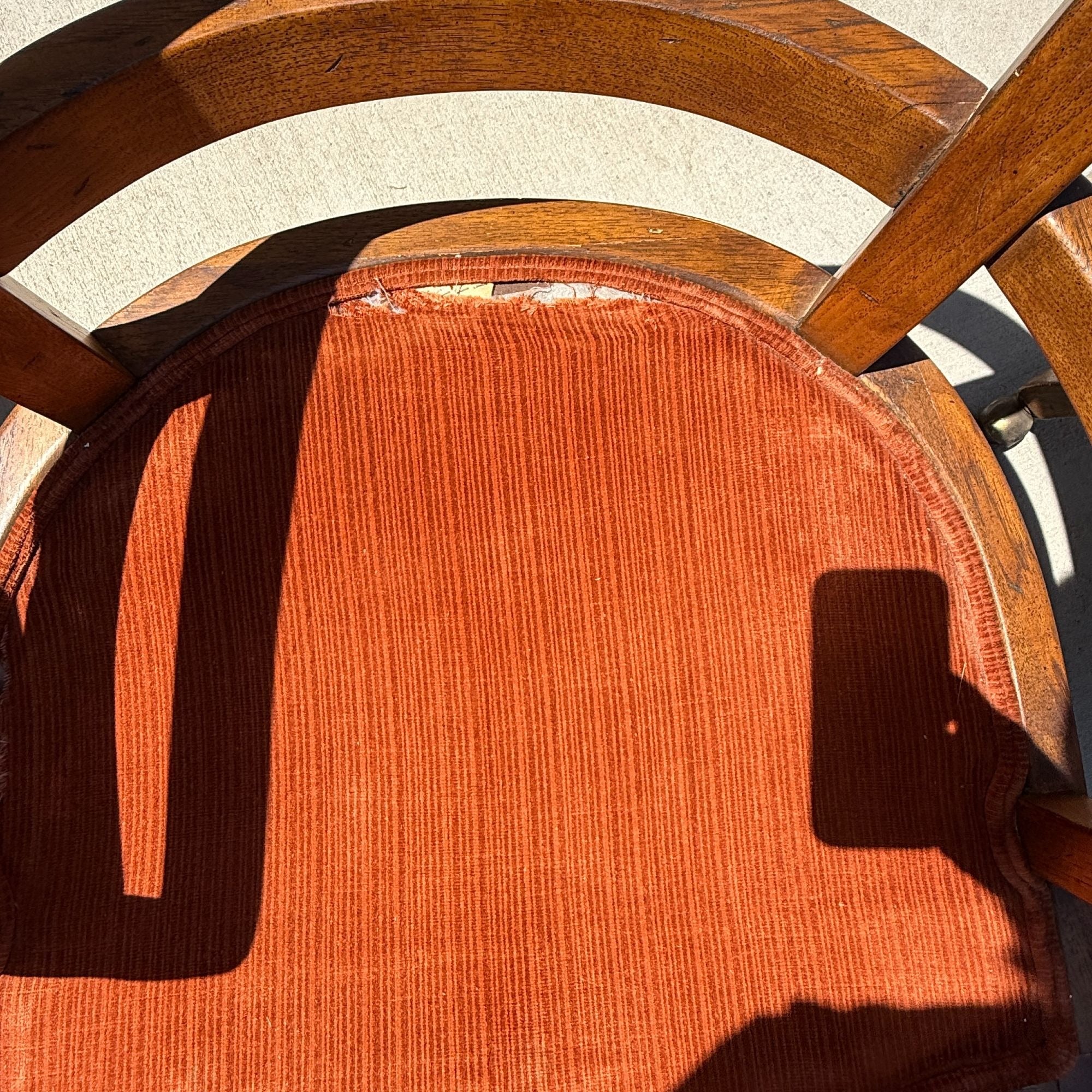 Vintage Retro Wood Rolling Chairs with Orange Cushions Set of 3