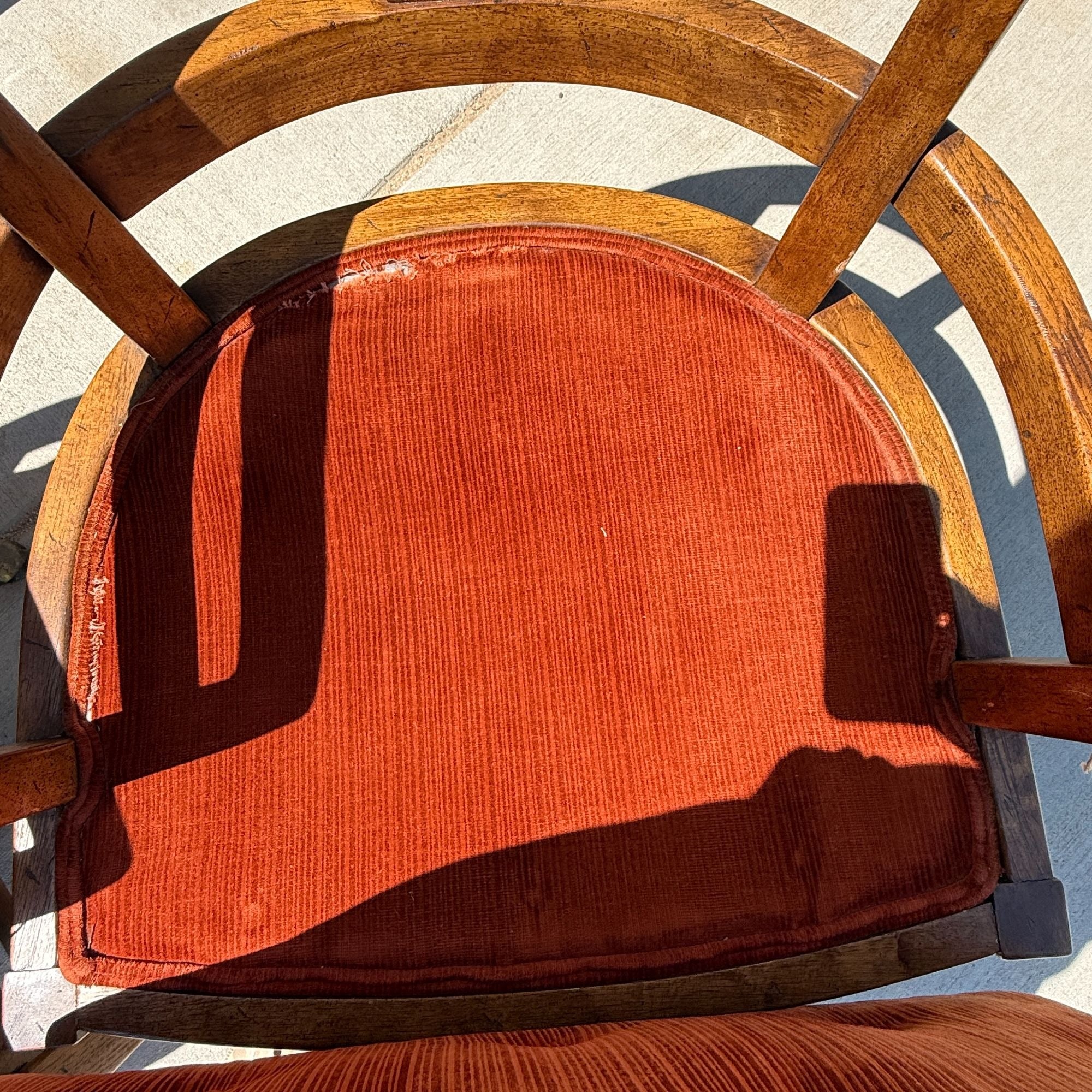 Vintage Retro Wood Rolling Chairs with Orange Cushions Set of 3