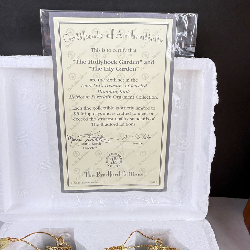 Vintage 1999 Lena Liu's Jeweled Hummingbirds Hollyhock and Lily Garden