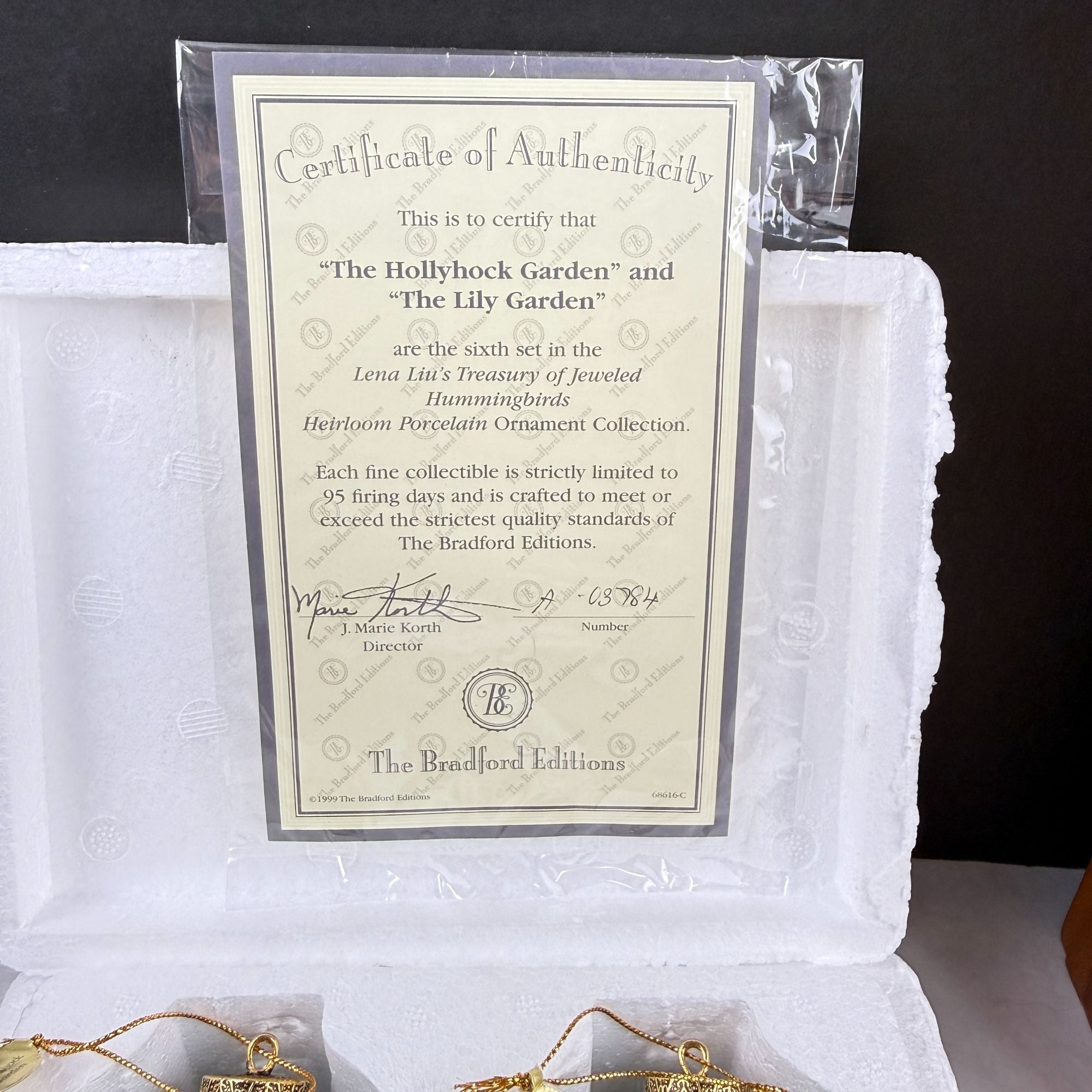 Vintage 1999 Lena Liu's Jeweled Hummingbirds Hollyhock and Lily Garden