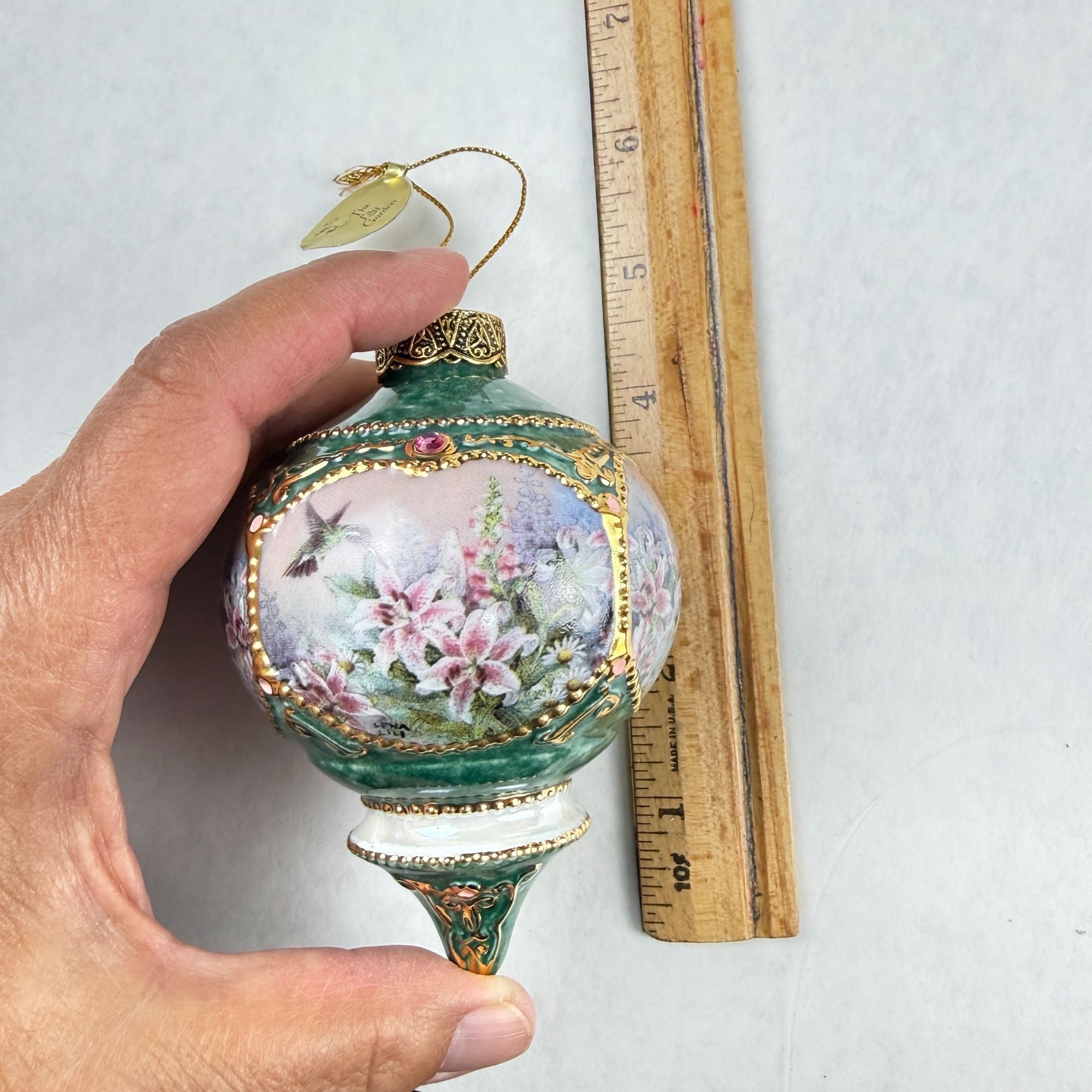 Vintage 1999 Lena Liu's Jeweled Hummingbirds Hollyhock and Lily Garden