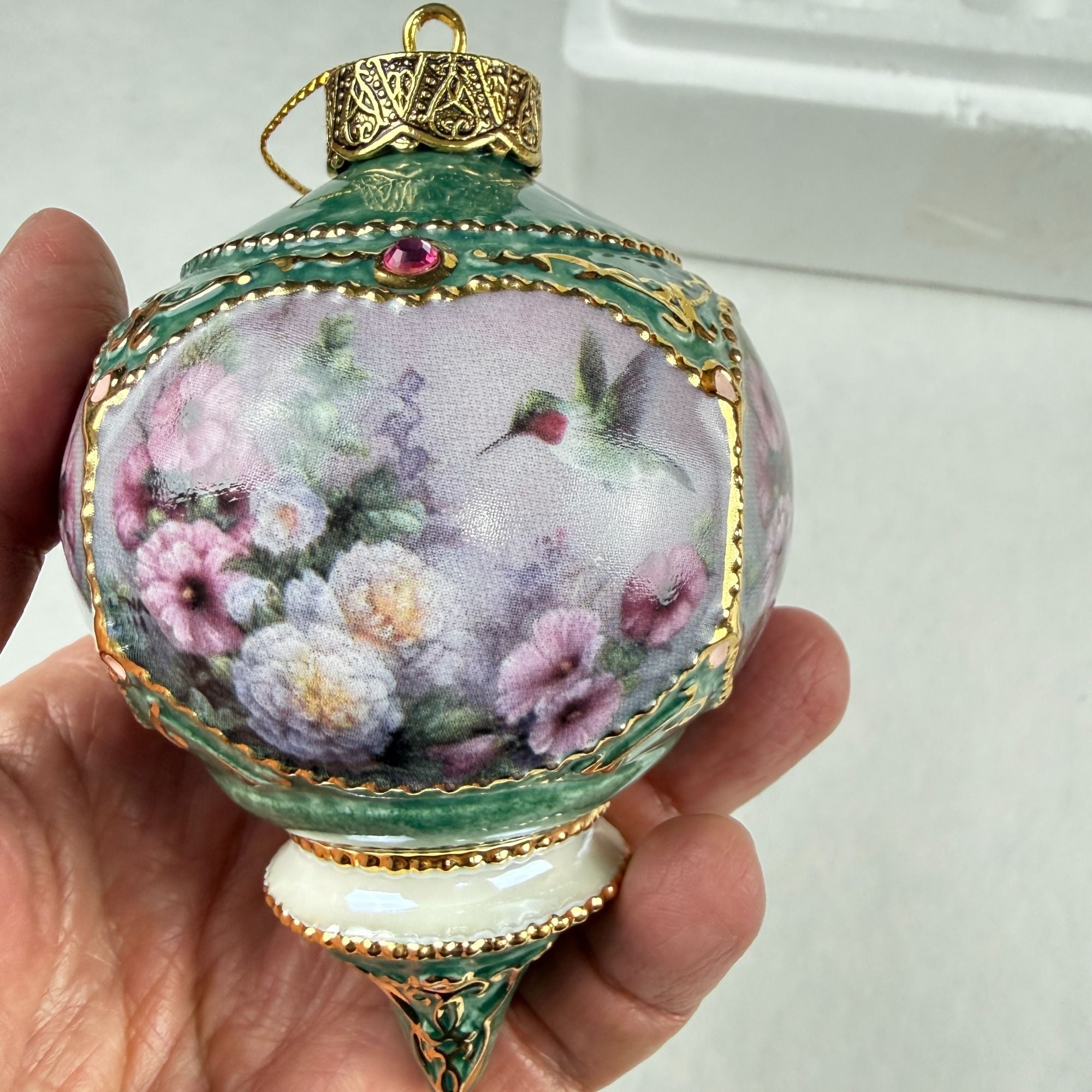 Vintage 1999 Lena Liu's Jeweled Hummingbirds Hollyhock and Lily Garden