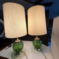 Pair of Vintage Avocado Green Glass Table Lamps