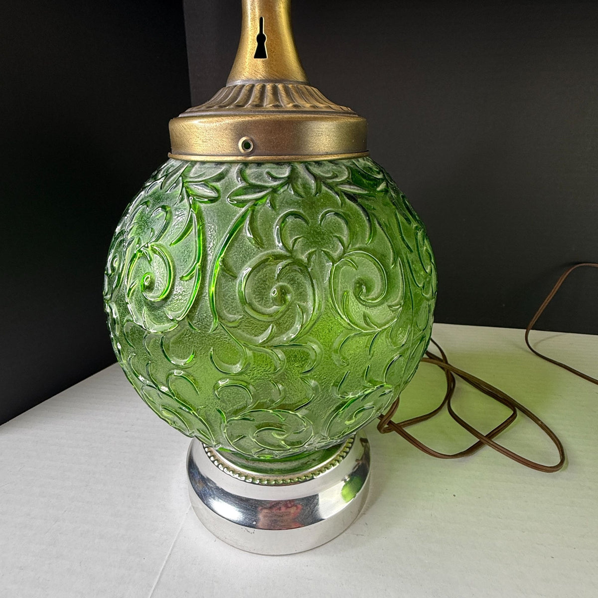 Pair of Vintage Avocado Green Glass Table Lamps