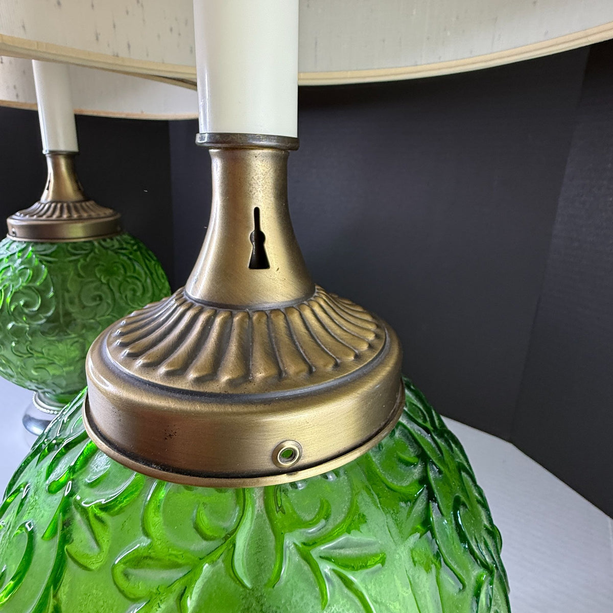 Pair of Vintage Avocado Green Glass Table Lamps