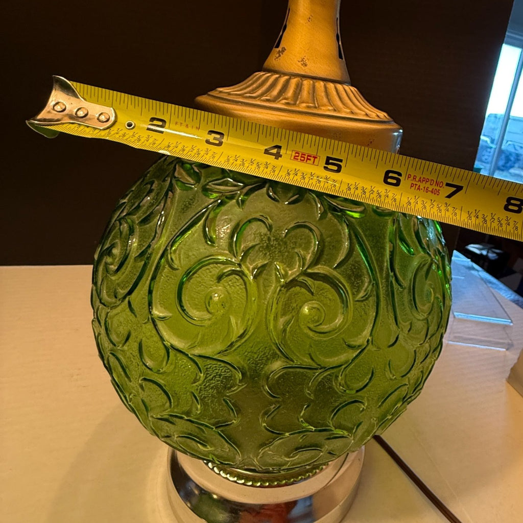 Pair of Vintage Avocado Green Glass Table Lamps
