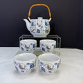 Vintage Porcelain Asian Motif Teapot With 4 Cups Made In Japan