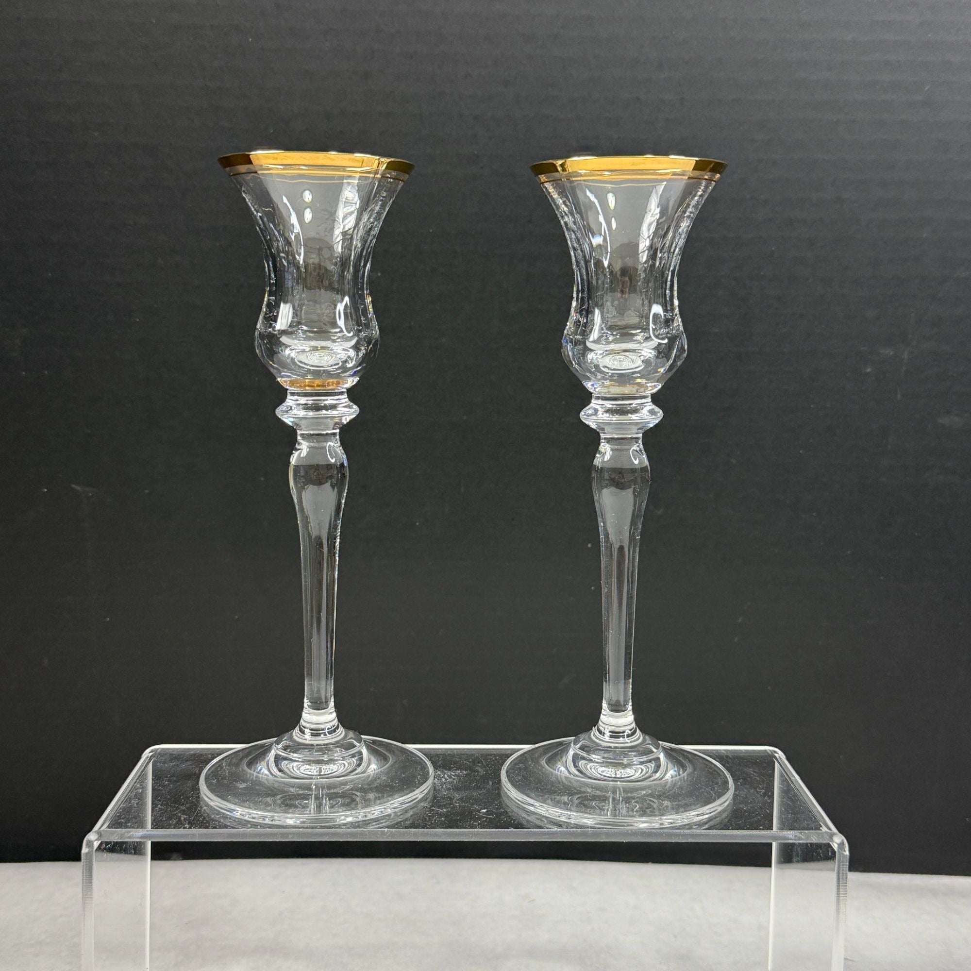Vintage Pair Mikasa Jamestown Glass Candlesticks Gold Trim