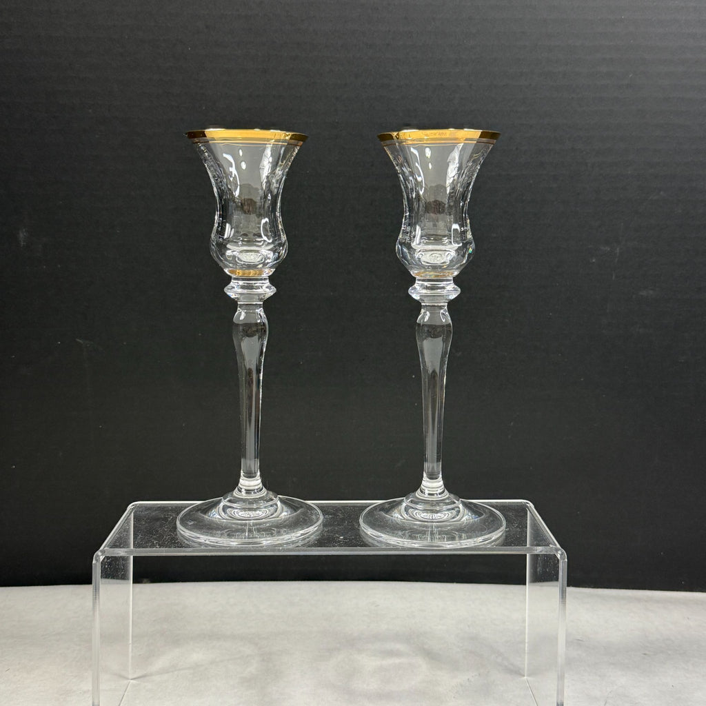 Vintage Pair Mikasa Jamestown Glass Candlesticks Gold Trim